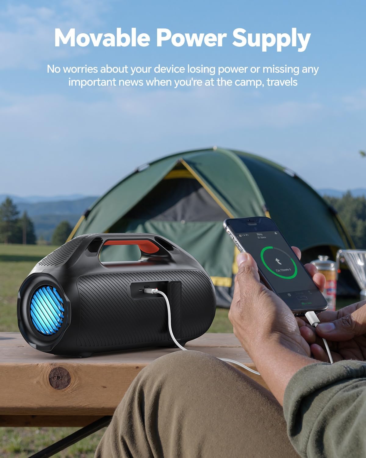 100W Bluetooth Speaker, Outdoor Wireless Boombox with Powerful Bass, RGB Lights, IPX7 Waterproof|30H Playtime|USB-C|TWS|AUX, Portable for Party, Camping, Pool, Beach, Backyard-Black