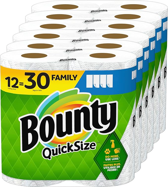 Bounty Quick Size Paper Towels, White, 8 Family Rolls = 20 Regular Rolls (Packaging May Vary)