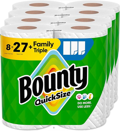 Bounty Quick Size Paper Towels, White, 8 Family Rolls = 20 Regular Rolls (Packaging May Vary)