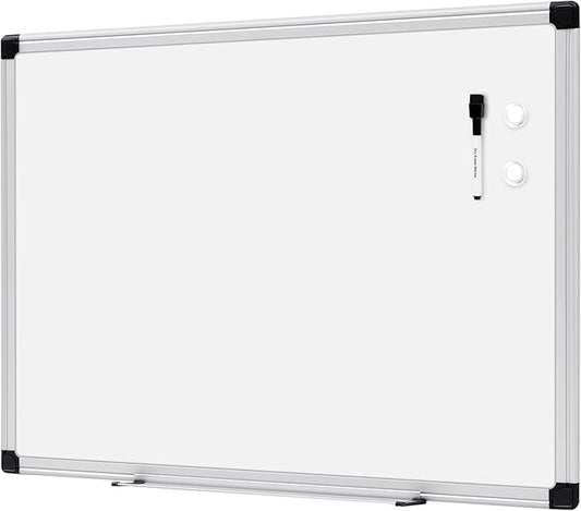 Magnetic Dry Erase Whiteboard, 24"W x 18"H, Aluminium Frame, Silver/White