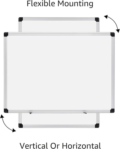 Magnetic Dry Erase Whiteboard, 24"W x 18"H, Aluminium Frame, Silver/White