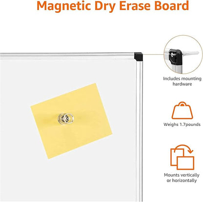 Magnetic Dry Erase Whiteboard, 24"W x 18"H, Aluminium Frame, Silver/White