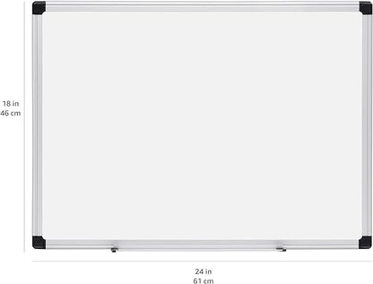 Magnetic Dry Erase Whiteboard, 24"W x 18"H, Aluminium Frame, Silver/White