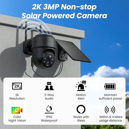 Cameras for Home Security-2.4G WiFi Outdoor Camera Wireless Solar/Battery Powered, 360° Viewing, Human Detection, Color Night Vision, Cloud/SD Storage B6 (B6-Black-1pack-2.4G