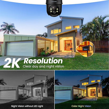Cameras for Home Security-2.4G WiFi Outdoor Camera Wireless Solar/Battery Powered, 360° Viewing, Human Detection, Color Night Vision, Cloud/SD Storage B6 (B6-Black-1pack-2.4G