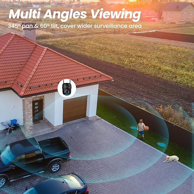 Cameras for Home Security-2.4G WiFi Outdoor Camera Wireless Solar/Battery Powered, 360° Viewing, Human Detection, Color Night Vision, Cloud/SD Storage B6 (B6-Black-1pack-2.4G