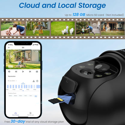 Cameras for Home Security-2.4G WiFi Outdoor Camera Wireless Solar/Battery Powered, 360° Viewing, Human Detection, Color Night Vision, Cloud/SD Storage B6 (B6-Black-1pack-2.4G