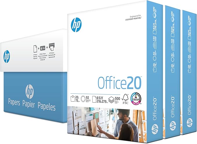 HP Printer Paper | 8.5 x 11 Paper | Copy &Print 20 lb | 1 Ream Case - 500 Sheets| 92 Bright | Made in USA - FSC Certified | 200060