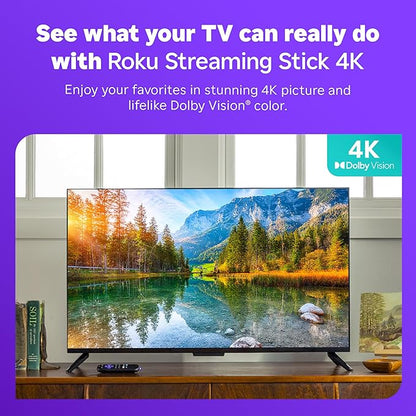 Roku Streaming Stick 4K - HDR & Dolby Vision Roku Streaming Device for TV with Voice Remote & Long-Range Wi-Fi - Free & Live TV