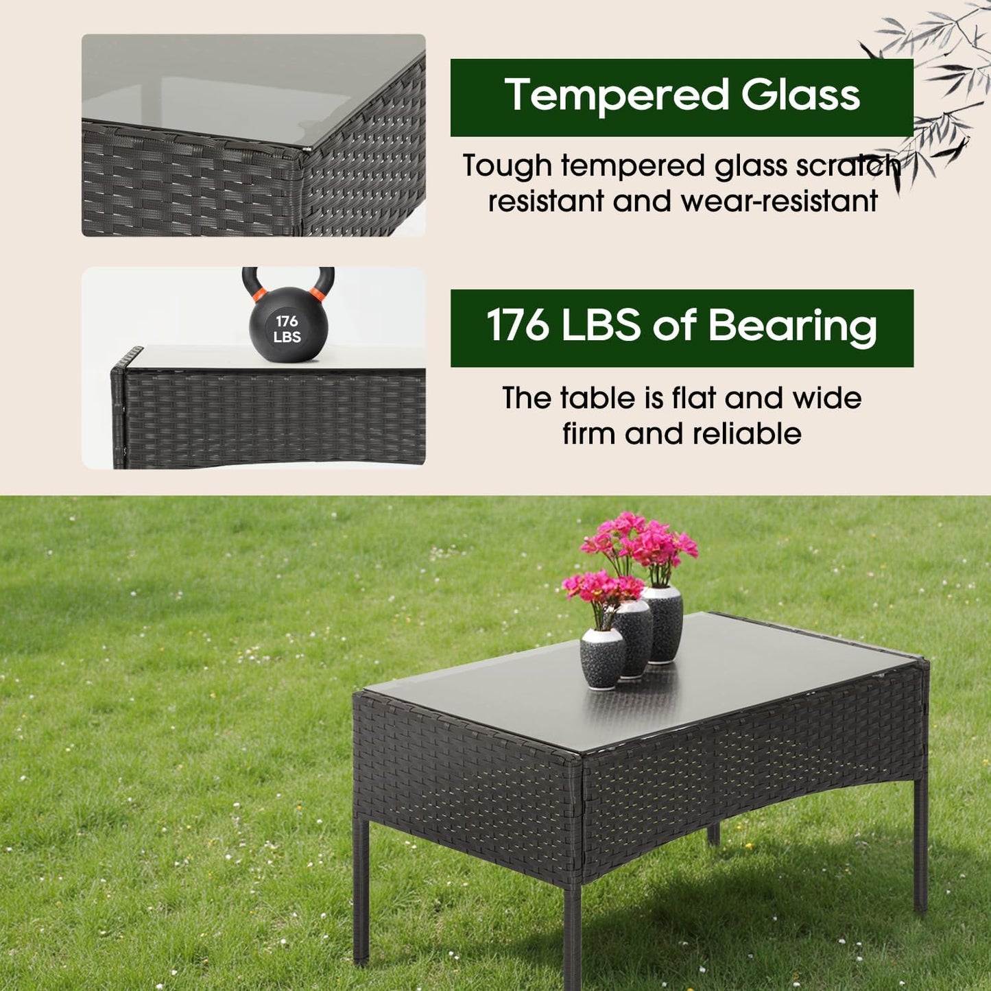 4-Piece Patio Furniture Set | Outdoor Wicker Furniture with Coffee Table | Modern Rattan Chairs Conversation Set | Outdoor Seating | Weather-Resistant | Black | for Porch, Garden, Lawn