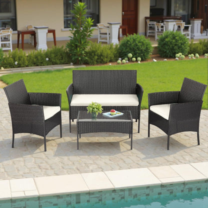 4-Piece Patio Furniture Set | Outdoor Wicker Furniture with Coffee Table | Modern Rattan Chairs Conversation Set | Outdoor Seating | Weather-Resistant | Black | for Porch, Garden, Lawn