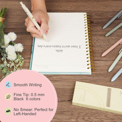 Gel Pens, 6 Pcs 0.5mm Quick Dry Black Ink Pens Fine Point Smooth Writing Pens, Cute Office School Supplies Gifts for Women