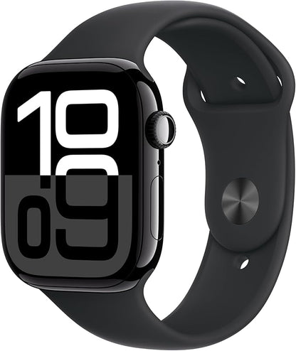 Apple Watch Series 10 [GPS + Cellular 46mm case] Smartwatch with Jet Black Aluminium Case with Black Sport Band - M/L. Fitness Tracker, ECG App, Always-On Retina Display, Water Resistant