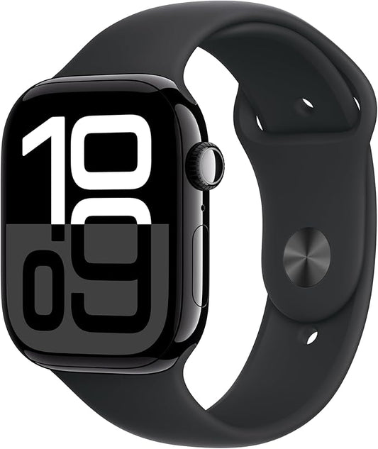Apple Watch Series 10 [GPS + Cellular 46mm case] Smartwatch with Jet Black Aluminium Case with Black Sport Band - M/L. Fitness Tracker, ECG App, Always-On Retina Display, Water Resistant
