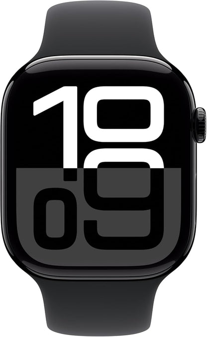Apple Watch Series 10 [GPS + Cellular 46mm case] Smartwatch with Jet Black Aluminium Case with Black Sport Band - M/L. Fitness Tracker, ECG App, Always-On Retina Display, Water Resistant