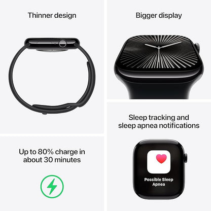 Apple Watch Series 10 [GPS + Cellular 46mm case] Smartwatch with Jet Black Aluminium Case with Black Sport Band - M/L. Fitness Tracker, ECG App, Always-On Retina Display, Water Resistant