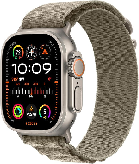Apple Watch Ultra 2 [GPS + Cellular 49mm] Smartwatch with Rugged Titanium Case & Olive Alpine Loop Small. Fitness Tracker, Precision GPS, Action Button, Extra-Long Battery Life