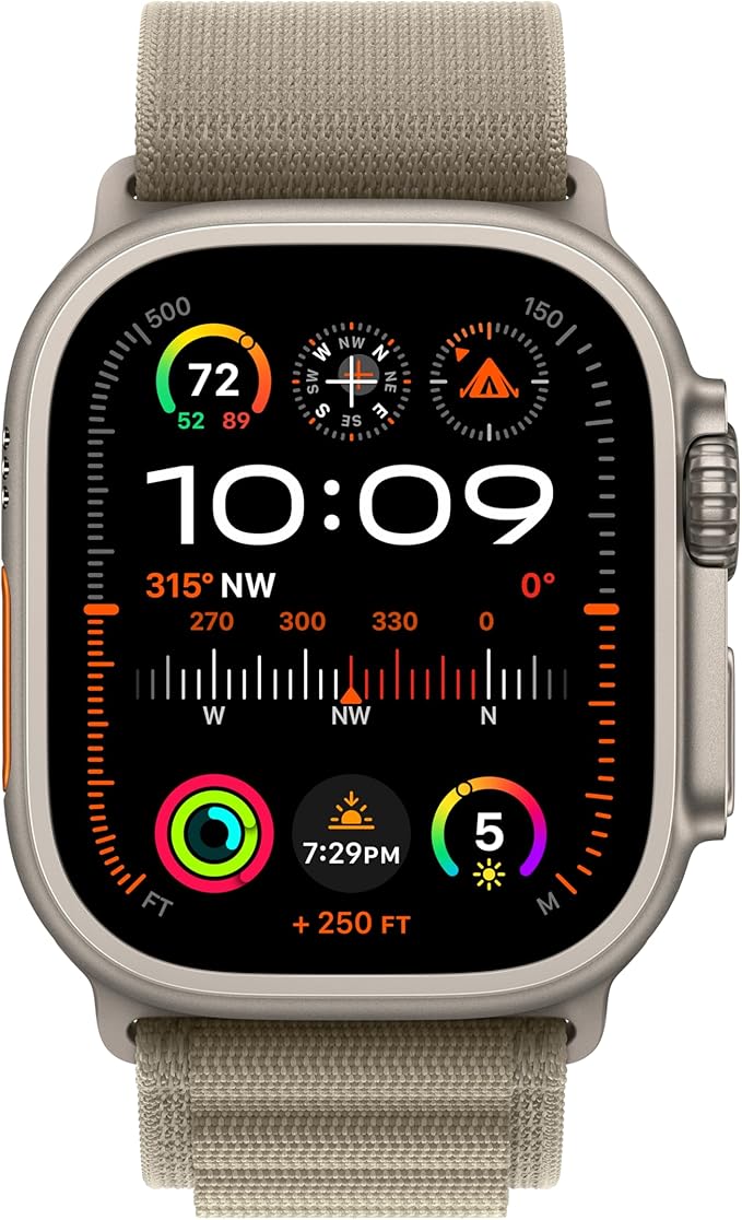 Apple Watch Ultra 2 [GPS + Cellular 49mm] Smartwatch with Rugged Titanium Case & Olive Alpine Loop Small. Fitness Tracker, Precision GPS, Action Button, Extra-Long Battery Life
