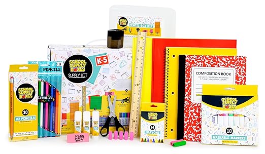 Back to School Supply Box - Grades K-5 Back to School Supplies - 32 Piece Kit with Handled Box