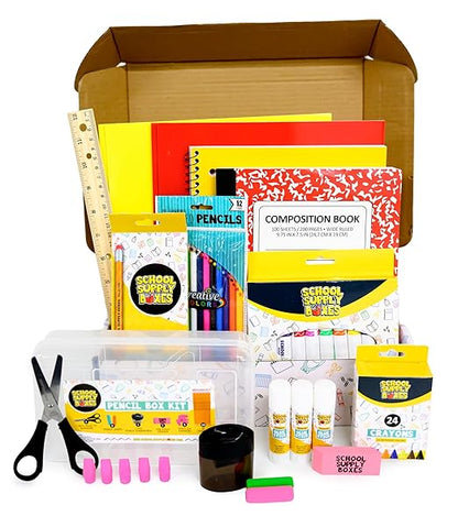 Back to School Supply Box - Grades K-5 Back to School Supplies - 32 Piece Kit with Handled Box