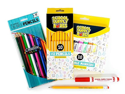 Back to School Supply Box - Grades K-5 Back to School Supplies - 32 Piece Kit with Handled Box