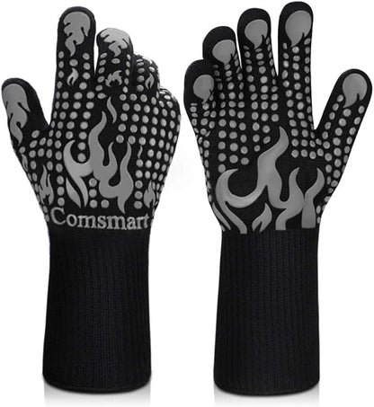 BBQ Gloves, 1472 Degree F Heat Resistant Grilling Gloves Silicone Non-Slip Oven Gloves Long Kitchen Gloves for Barbecue, Cooking, Baking, Cutting