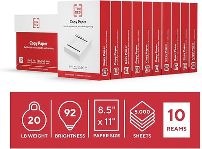 TRU RED 8.5x11 Copy Paper 20 lb. 92-Bright 5000 Sheets/Carton