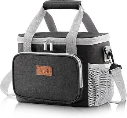 Lifewit Medium Lunch Bag Insulated Lunch Box Soft Cooler Cooling Tote for Adult Men Women, Black 12-Can (9L)