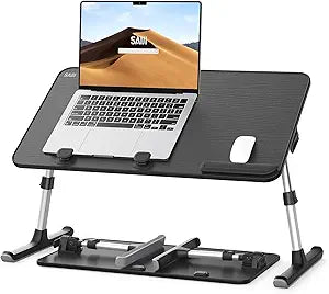 Height & Angle Adjustable Laptop Stand for Bed, Lap Desk Bed Tray Table, Light Weight Foldable Portable Laptop Table for Couch Sofa Chair Floor Desk for Adults, Kids (Black)