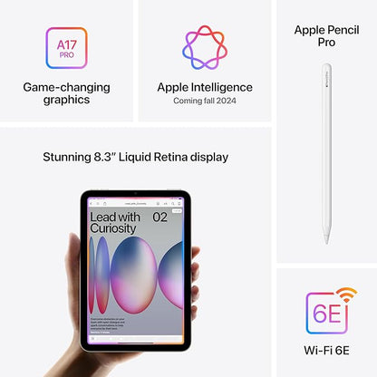 Apple iPad mini (A17 Pro): Apple Intelligence, 8.3-inch Liquid Retina Display, 128GB, Wi-Fi 6E, 12MP Front/12MP Back Camera, Touch ID, All-Day Battery Life — Space Gray