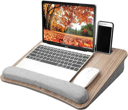 Portable Lap Laptop Desk with Pillow Cushion, Fits up to 15.6 inch Laptop, with Anti-Slip Strip & Storage Function for Home Office Students Use as Computer Laptop Stand, Book Tablet