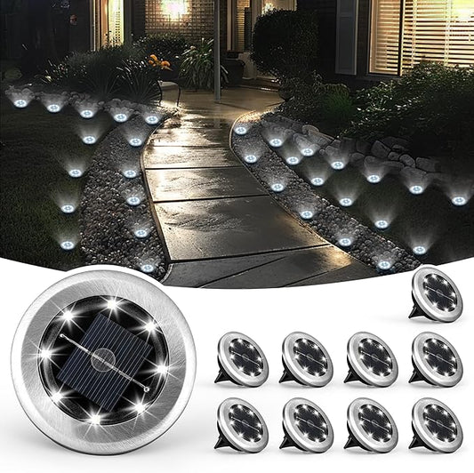 Mini Solar Ground Lights, 10 Pack Solar Lights Outdoor Waterproof, Pathway Lights Solar Powered, Solar Garden Light, Landscape Lighting for Yard Driveway Walkway (Cool White)