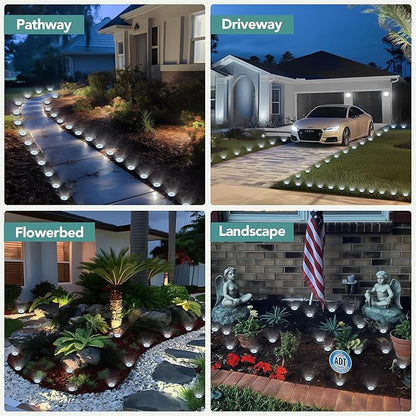Mini Solar Ground Lights, 10 Pack Solar Lights Outdoor Waterproof, Pathway Lights Solar Powered, Solar Garden Light, Landscape Lighting for Yard Driveway Walkway (Cool White)