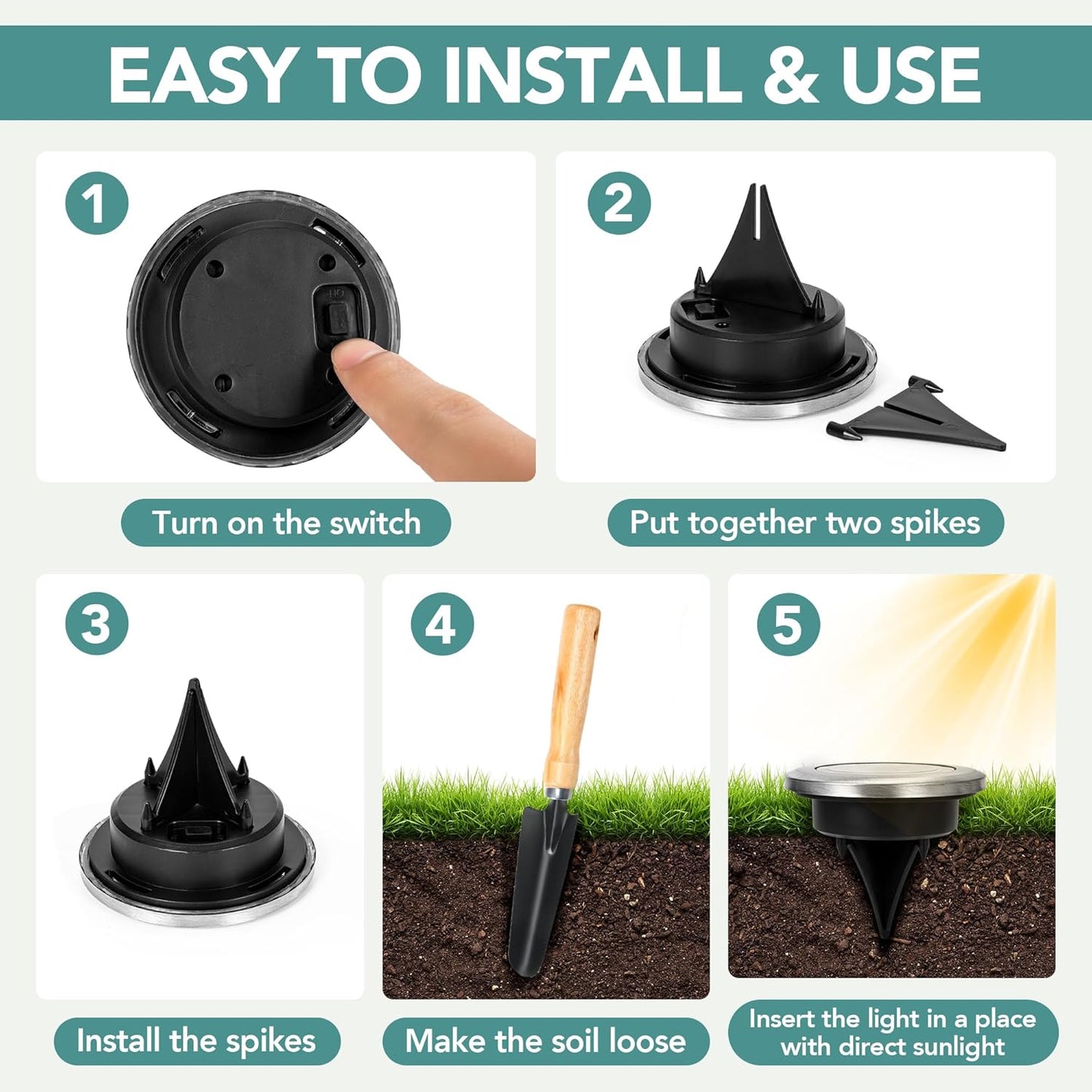 Mini Solar Ground Lights, 10 Pack Solar Lights Outdoor Waterproof, Pathway Lights Solar Powered, Solar Garden Light, Landscape Lighting for Yard Driveway Walkway (Cool White)