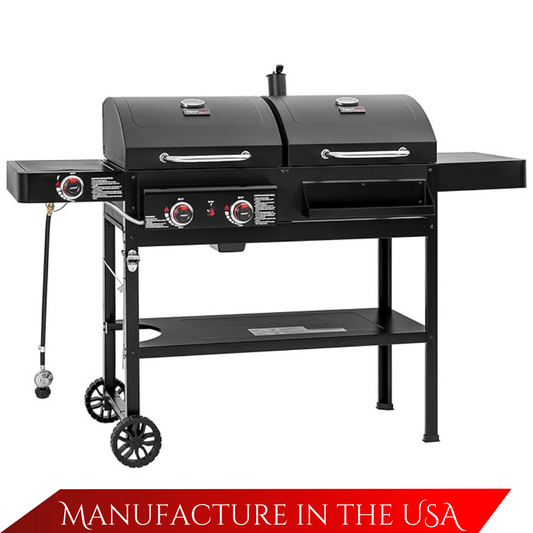 2 Burner Propane Gas and Charcoal Combo Grill with Side Burner & Porcelain-enameled Cast Iron Grates, Dual Fuel BBQ Combo Grill for Outdoor Cooking, Black