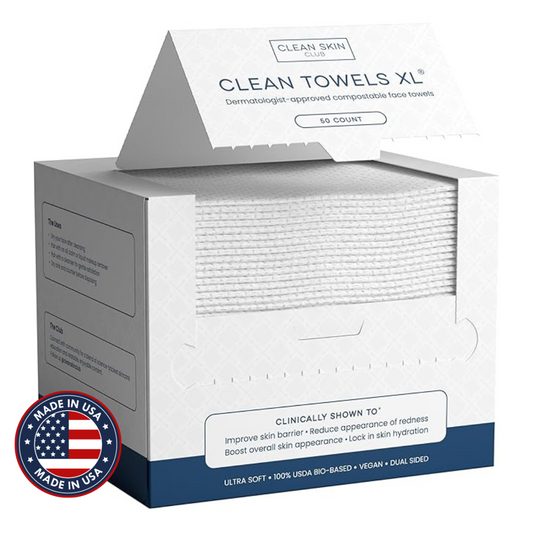 Clean Skin Club Clean Towels XL™, 100% USDA Biobased Face Towel, Disposable Face Towelette, Eczema Association Accepted, Makeup Remover Dry Wipes, Ultra Soft, 50 Ct, 1 Pack