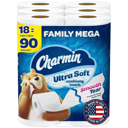 Charmin Ultra Soft Cushiony Touch Toilet Paper, 24 Family Mega Rolls = 123 Regular Rolls