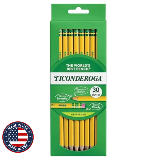 Ticonderoga Wood-Cased Pencils, Pre-Sharpened, #2 HB Soft, Yellow, 30 Count