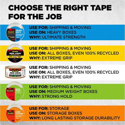 Scotch Heavy Duty Shipping Packaging Tape, 1.88" x 27.7 yd, Great for Packing, Shipping & Moving, Clear, 1 Dispensered Roll (142L)