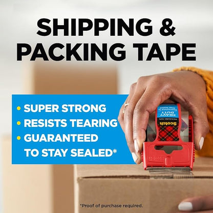 Scotch Heavy Duty Shipping Packaging Tape, 1.88" x 27.7 yd, Great for Packing, Shipping & Moving, Clear, 1 Dispensered Roll (142L)