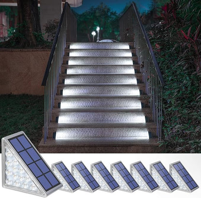 Solar Step Lights for Outside,6 Pack Cool White Solar Stair Lights Outdoor Waterproof IP67 Auto On Off,Solar Lights for Steps,Stair,Patio,Yard,Porch,Front Door,Sidewalk,Deck Decor