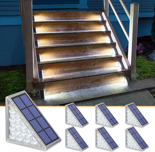 Solar Step Lights for Outside,6 Pack Cool White Solar Stair Lights Outdoor Waterproof IP67 Auto On Off,Solar Lights for Steps,Stair,Patio,Yard,Porch,Front Door,Sidewalk,Deck Decor