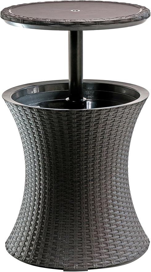 Bar Outdoor Patio Furniture and Hot Tub Side Table with 7.5 Gallon Beer and Wine Cooler, Espresso Brown