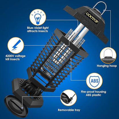 Bug Zapper Outdoor, Mosquito Zapper, Electric Fly Zapper, Mosquito Killer, Fly Traps, 3 Prong Plug, Flying Insects Zapper Indoor Outdoor 90-130V, 4200V, ABS Plastic Outer (Black)
