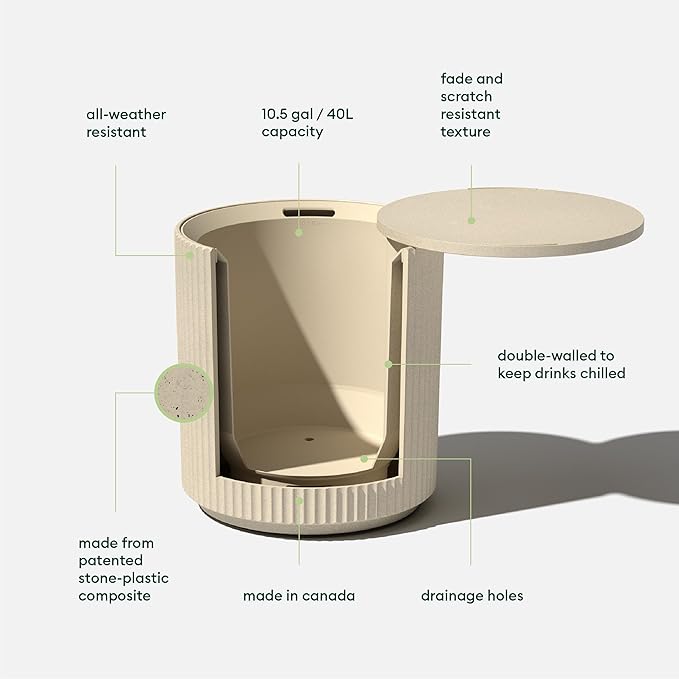 Chill Side Table - 2 in 1 - Designed for use as Outdoor Side Table, Patio Decor and Ice Chest