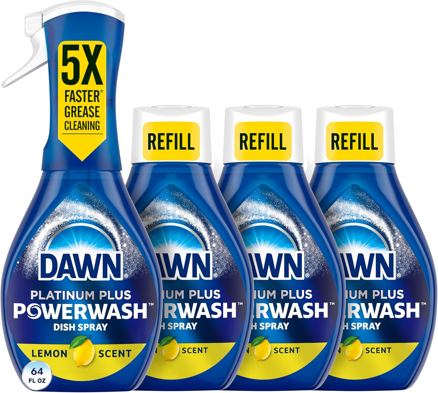 Dawn Powerwash Gain Original Dish Spray, Liquid Dish Soap, Dish Soap Refill, , 1 Starter Kit + 3 Refills, 64 Fl Oz Total (16 fl oz/bottle)