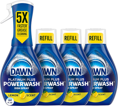 Dawn Powerwash Gain Original Dish Spray, Liquid Dish Soap, Dish Soap Refill, , 1 Starter Kit + 3 Refills, 64 Fl Oz Total (16 fl oz/bottle)