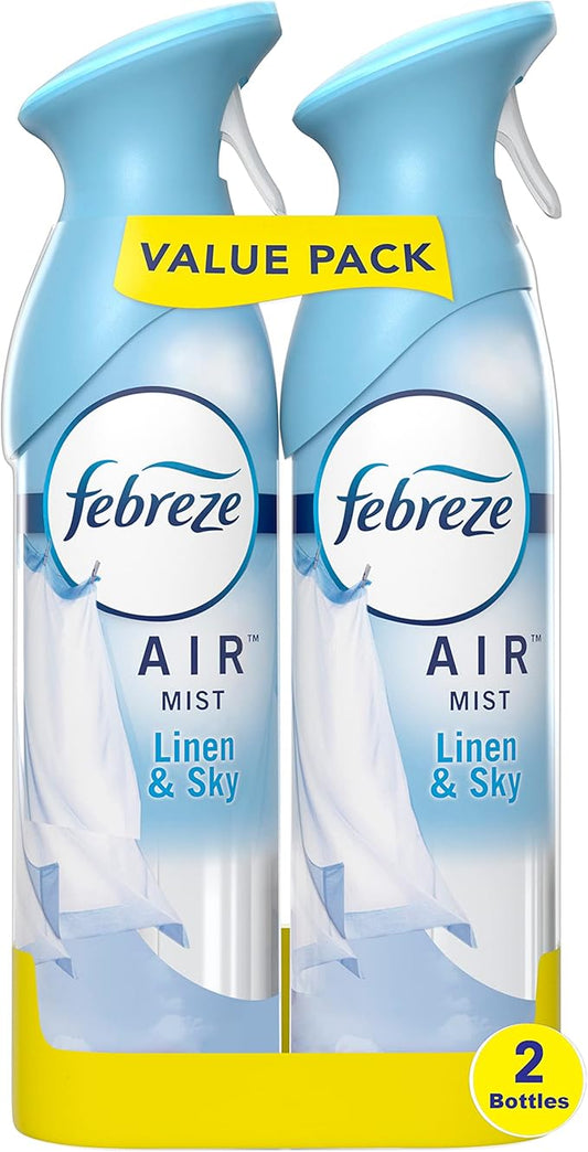 Febreze Air Mist Air Freshener Spray, Odor-Fighting Room Spray, Air Fresheners for Home and Bathroom and Kitchen, Aerosol Can, Linen & Sky Scent, 8.8oz, 2 Count