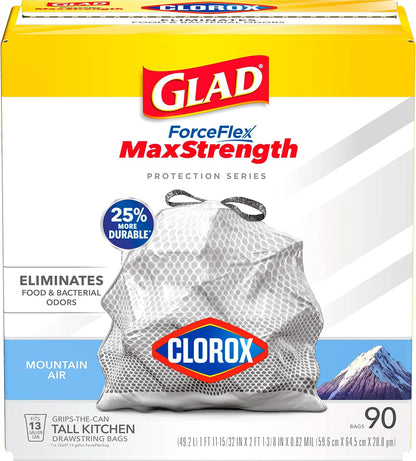 Glad Tall Kitchen Trash Bags 13 Gallon, MaxStrength Cherry Blossom Garbage Bags, Drawstring, 90 Count