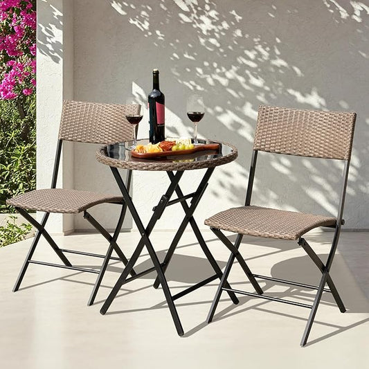 Metal Wicker Bistro Set with Round Table